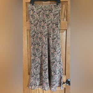 Ann Taylor Floral Paisley Long Skirt, Black & Pink, Fully Lined, Women’s Size 8